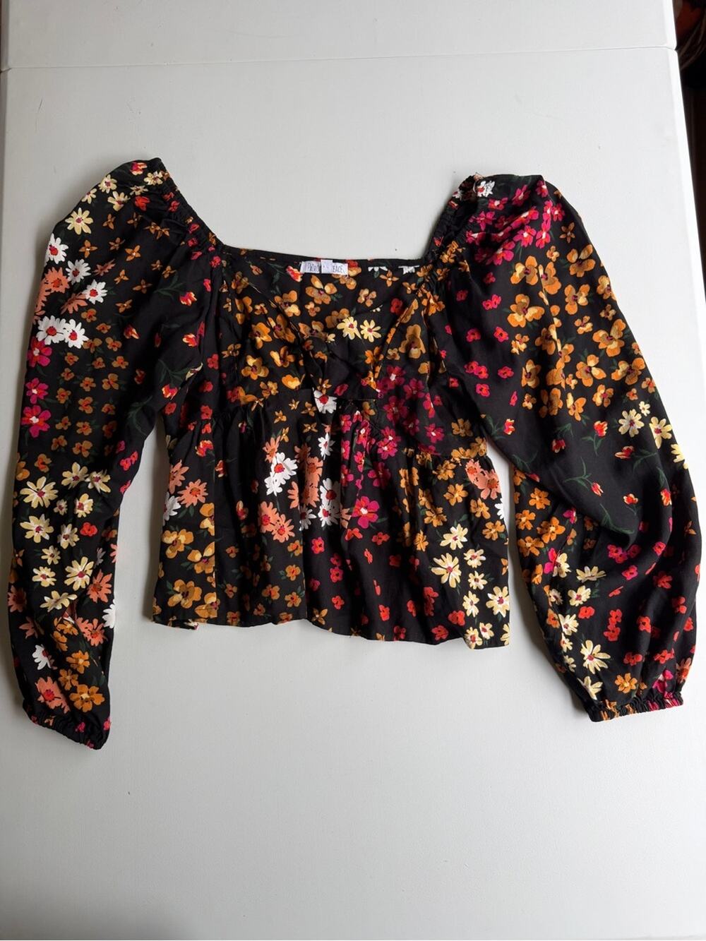 Patrons of Peace Black Floral Babydoll Blouse - Size Small